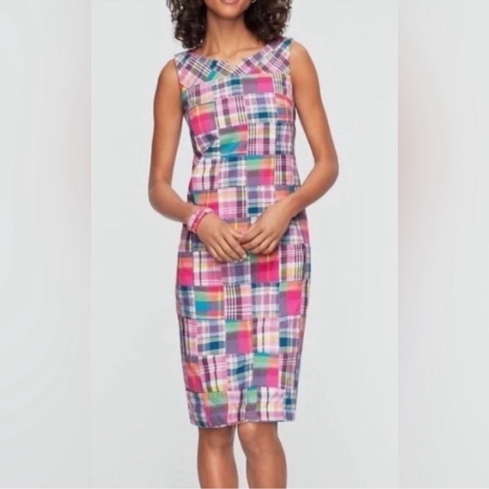 Talbots Pink Multi-Color Plaid Sheath Midi Dress